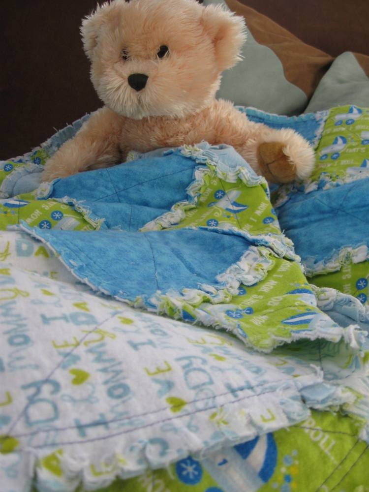 Baby Boy Blanket Rag Quilted  36x42 in 91x106 cm READY TO SHIP