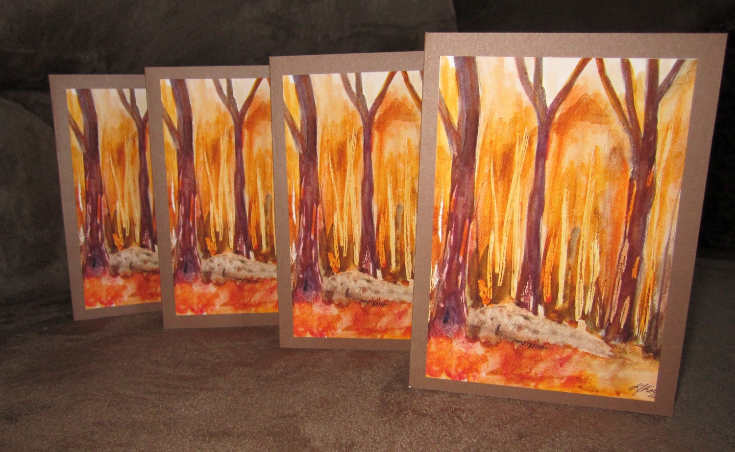 SMALL NOTECARD SET of 4 Forest Light Abstract Cards