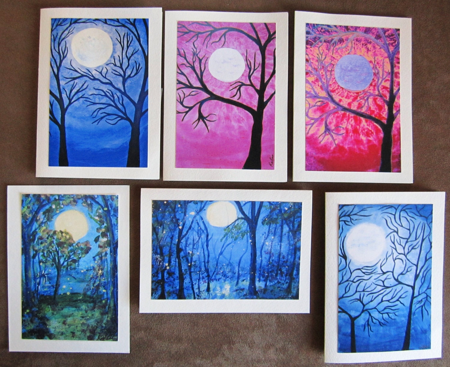 Boxed Set of 6 Abstract Moon Series Boxed Set 5 x7 Blank Greeting Cards