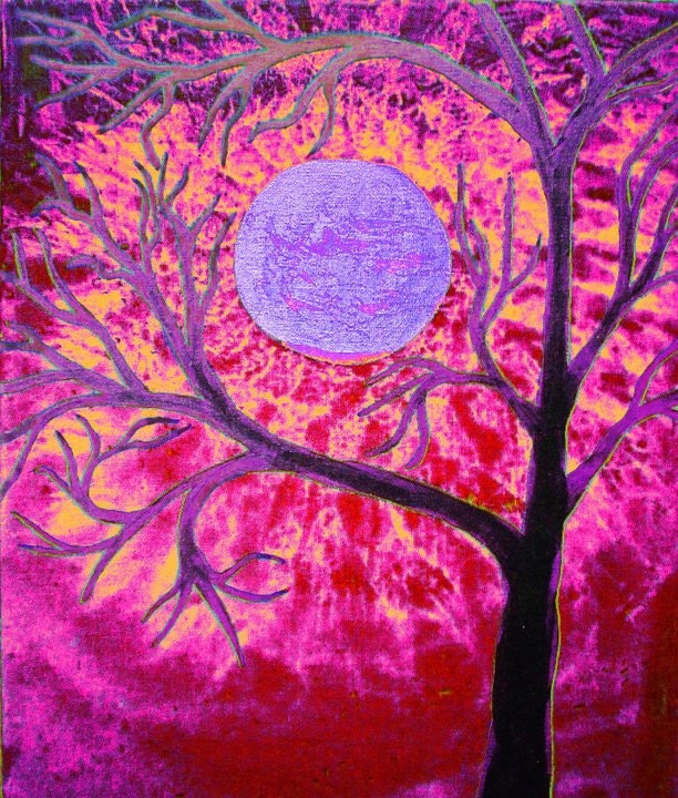 Moon Tree Tiedye Red Purple Yellow 8 x 10  Signed Art Print GICLEE PRINT
