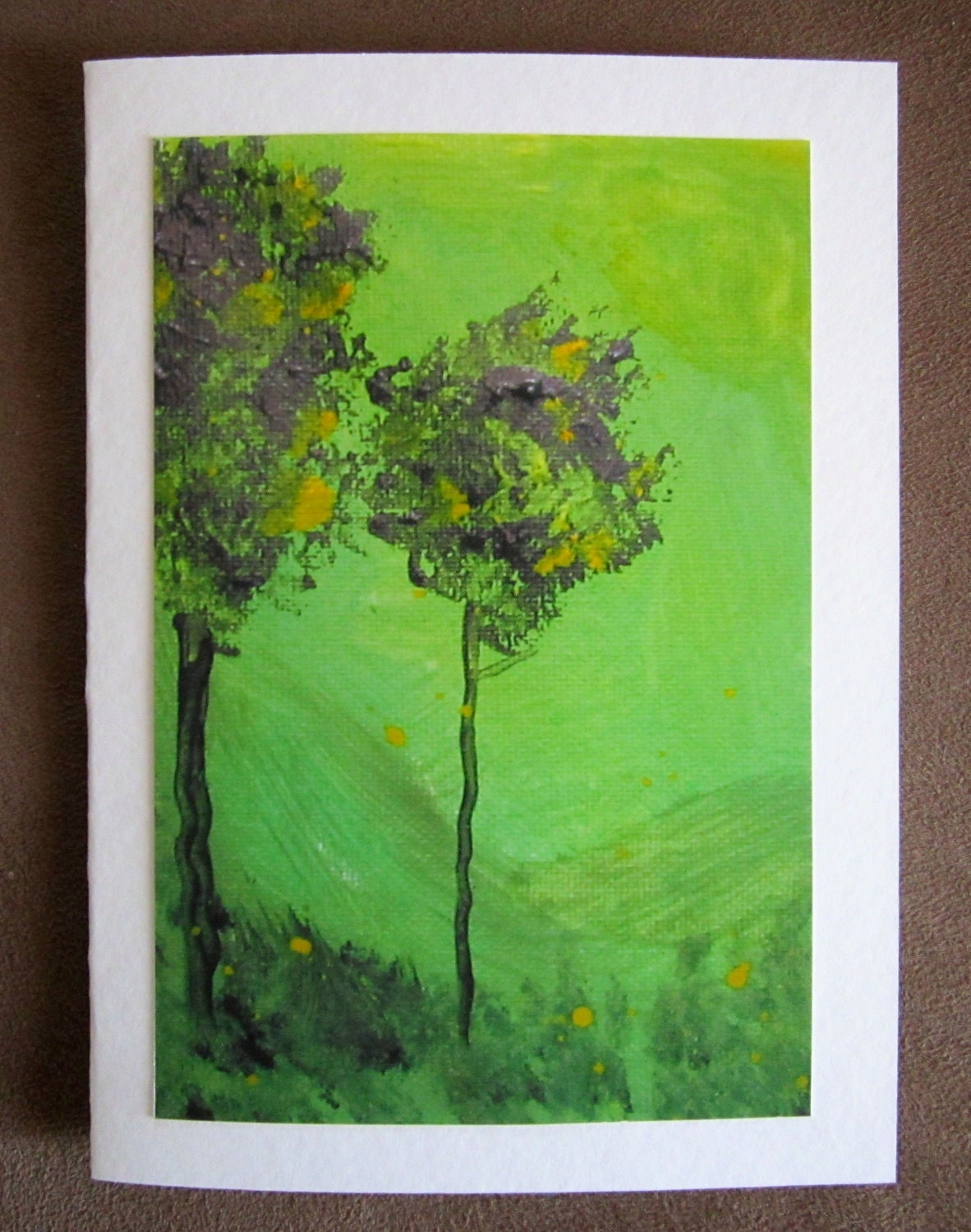 Lemon Tree Green Abstract Greeting Card Blank Edge of the Lemon Glade