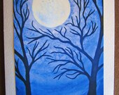 Blue Moon Trees Abstract Greeting Card Blank