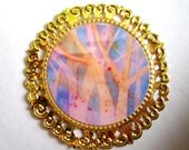Gold Magnet Blue Tree Abstract Metal Round Art