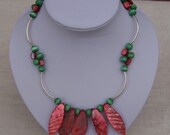 Mother of pearl and Cats eye necklace, Gemstone Necklace, Green and Orange necklace, Handmade Jewelry