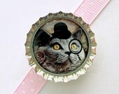 Monocle Cat Bottle Cap Magnet - funny cat monocle, cat with monocle, geek gifts, cute cat magnets, cat top hat, fridge magnets, organization