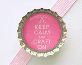 Pink Keep Calm and Craft On Bottle Cap Magnet - keep calm and carry on, fridge magnets, pink kitchen, pink home decor, organization, for her