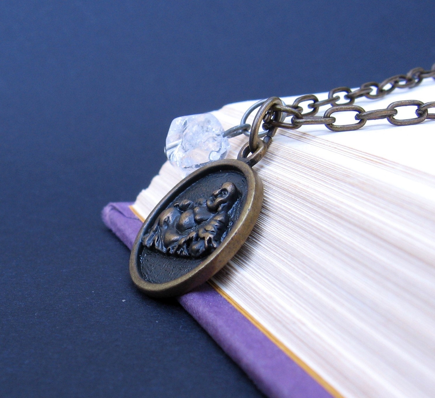 Potential - Vintage Brass Buddha Pendant & Rock Crystal Quartz - NECKLACE