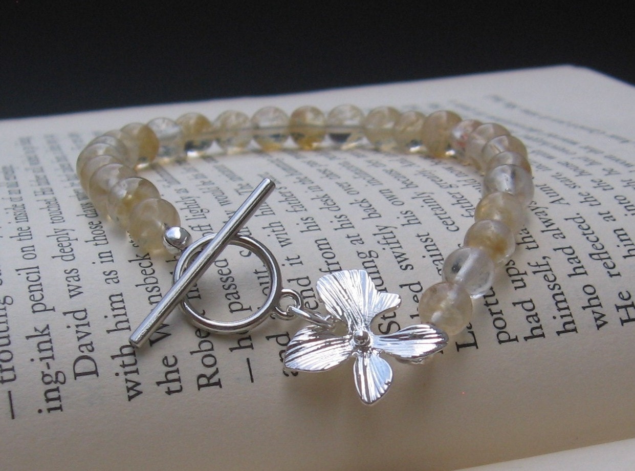 Silver Lotus & Golden Quartz Bracelet - Rulite Quartz, Silver Lotus Flower and Toggle Clasp - Sophie by We Are 1