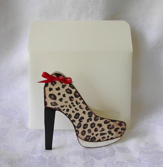 Set of 5 Leopard Print Platform Shoe Cards and Envelopes Il_570xn
