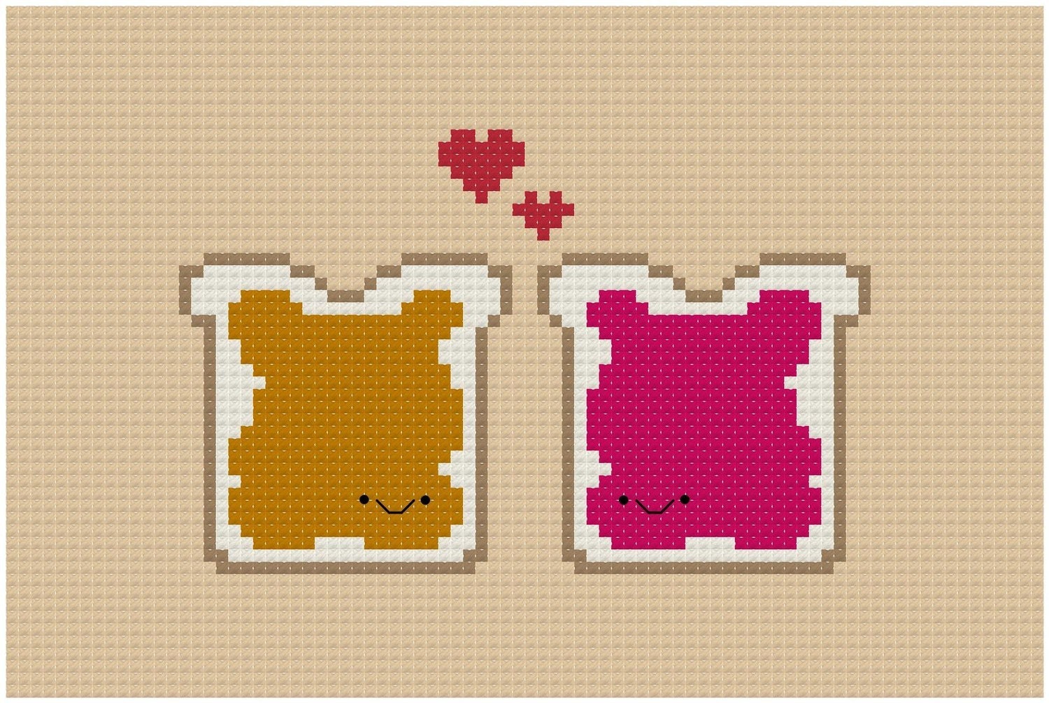 Perfect Pairings - Kawaii Peanut Butter and Jam - PDF Cross stitch Pattern - INSTANT DOWNLOAD