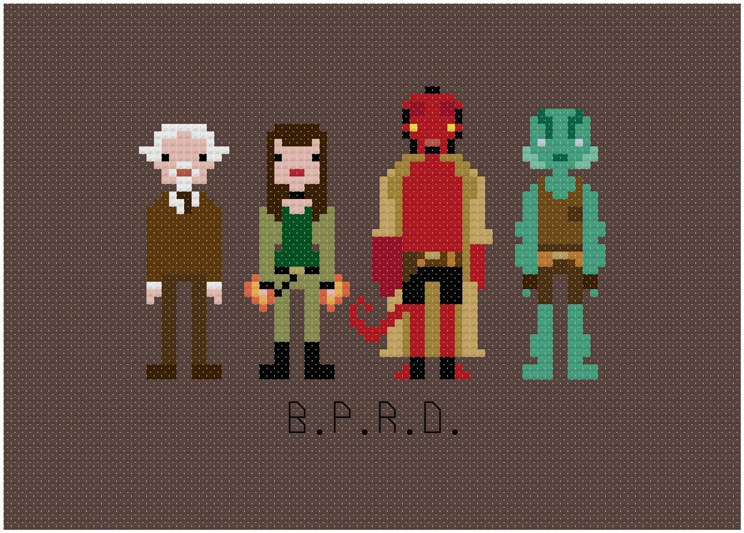 Pixel People - Hellboy & The B.P.R.D. - PDF Cross Stitch Pattern - INSTANT Download