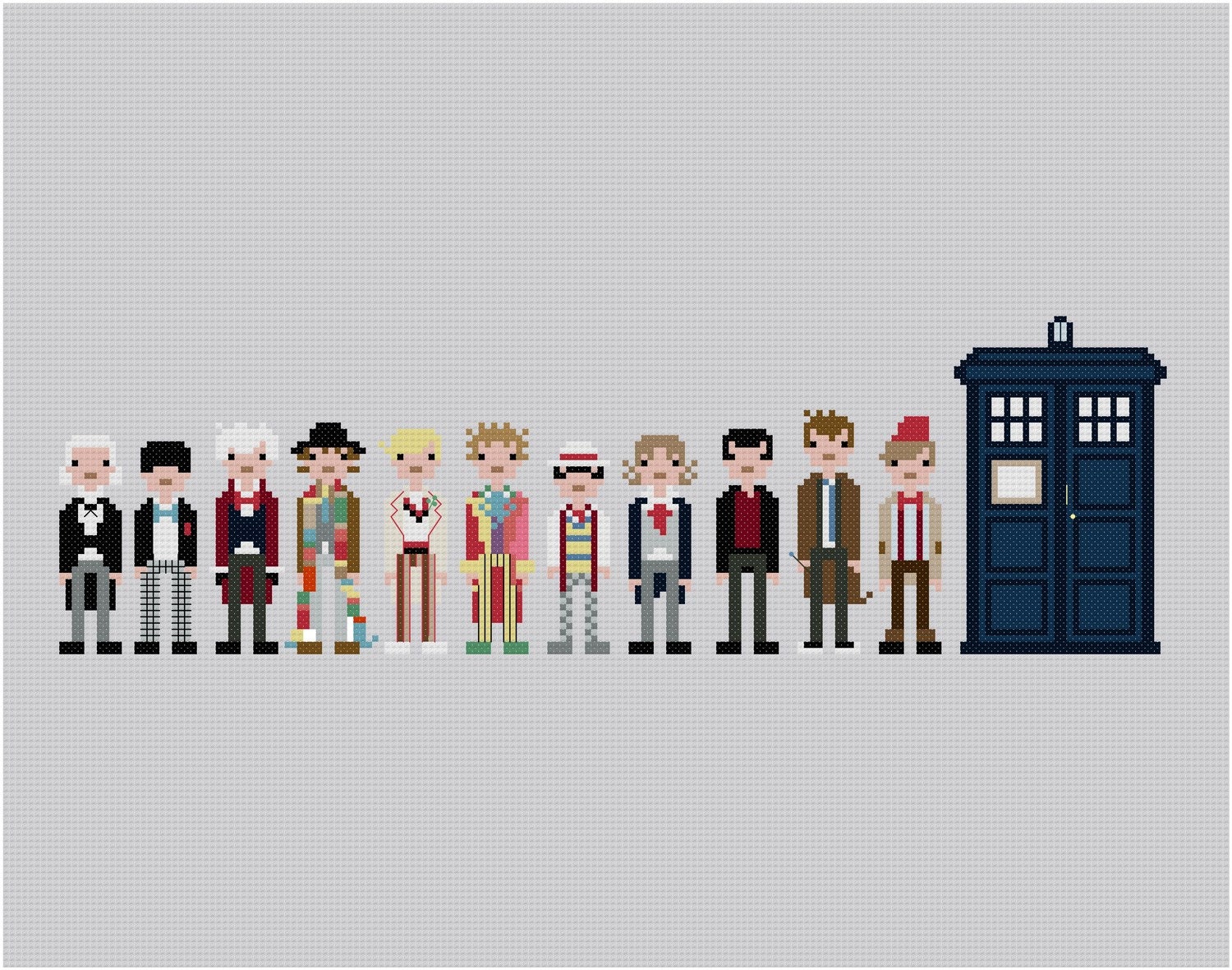 Pixel People - The Eleven Doctors - PDF Cross-stitch Pattern - INSTANT DOWNLOAD