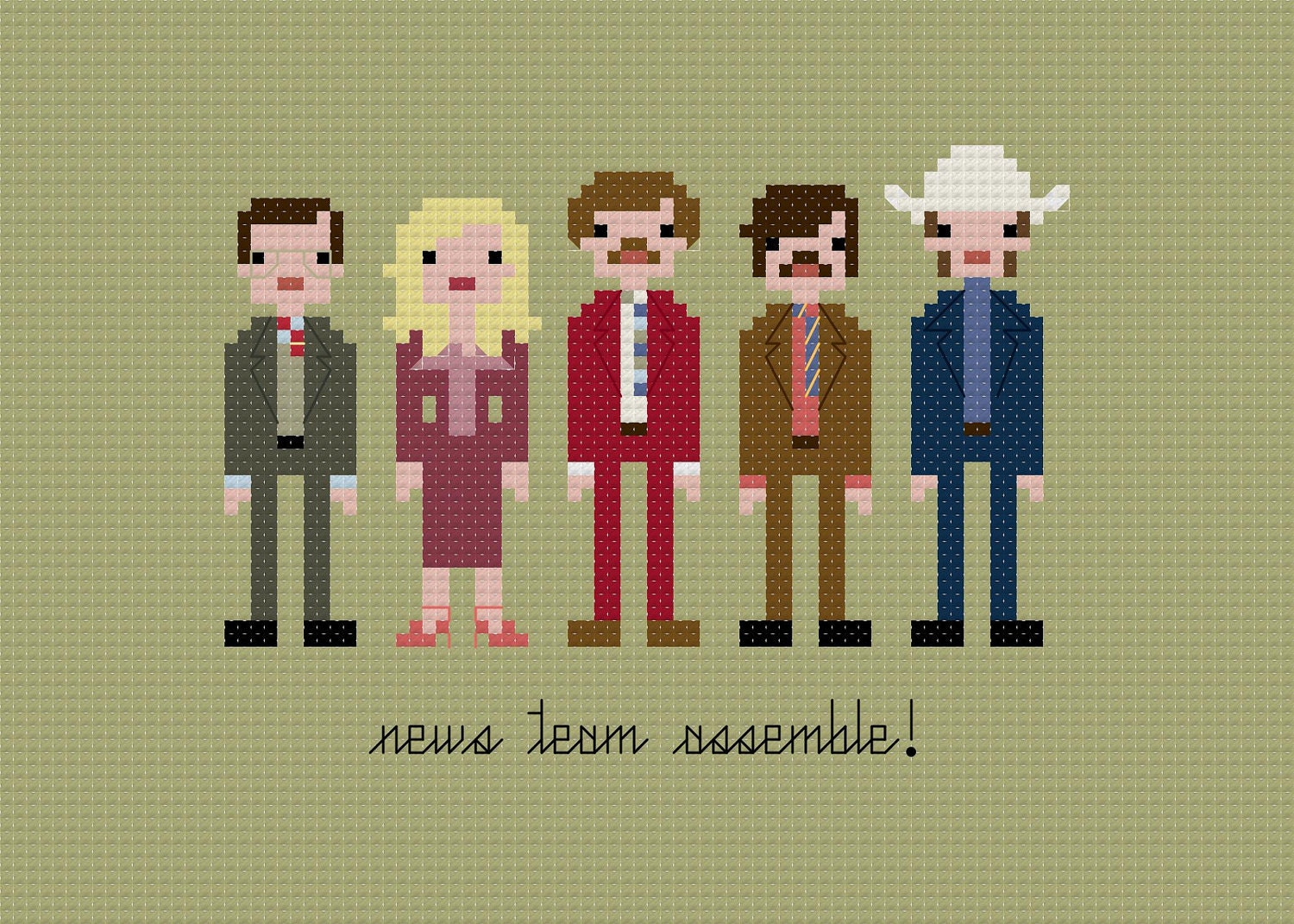 Pixel People - Anchorman - The Legend of Ron Burgundy - PDF Cross stitch Pattern - INSTANT DOWNLOAD