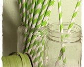 Paper Straws - striped lime green (12)