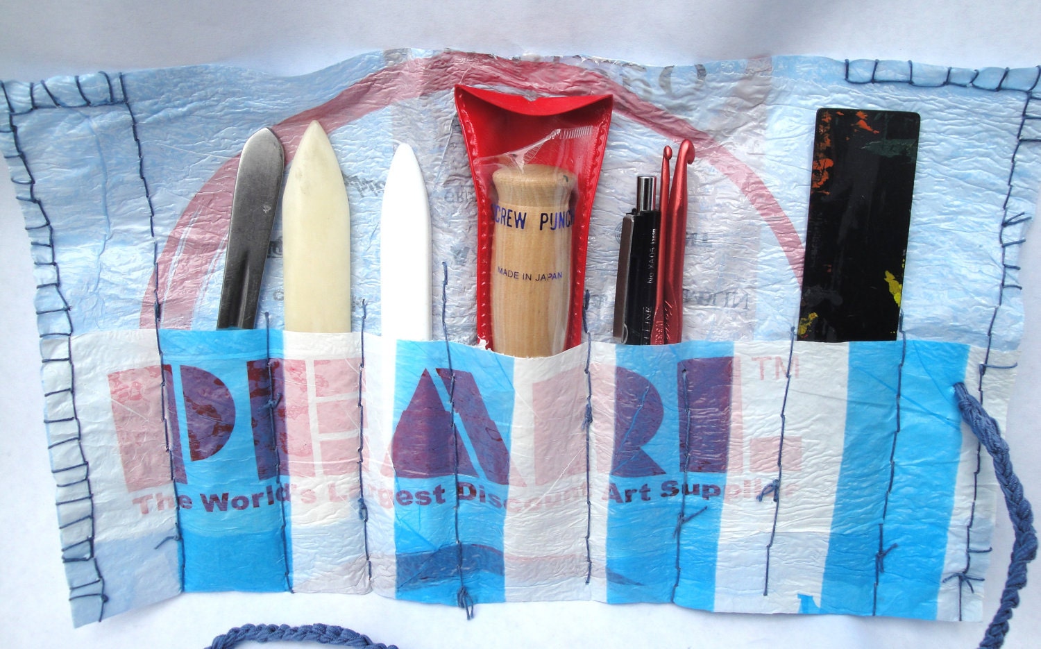 Bookbinding Tool Quiver. Or Art Tool Organizer. From Recycled Plastic Bags.
