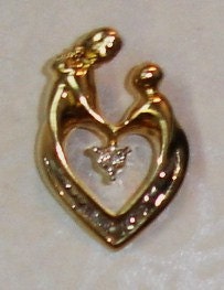 Vintage 10K Yellow Gold Motherhood Mother and Child Heart Bracelet Charm or Necklace Pendant with Diamonds