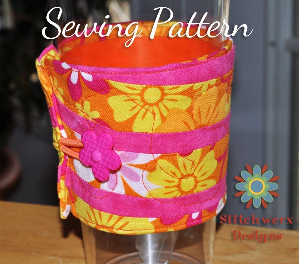 Coffee Cup Cozy Sleeve Sewing Pattern - Horizontal Stripes Design