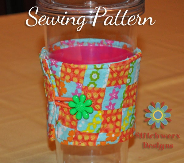 Coffee Cup Cozy Sleeve Sewing Pattern - Checkerboard Square Design