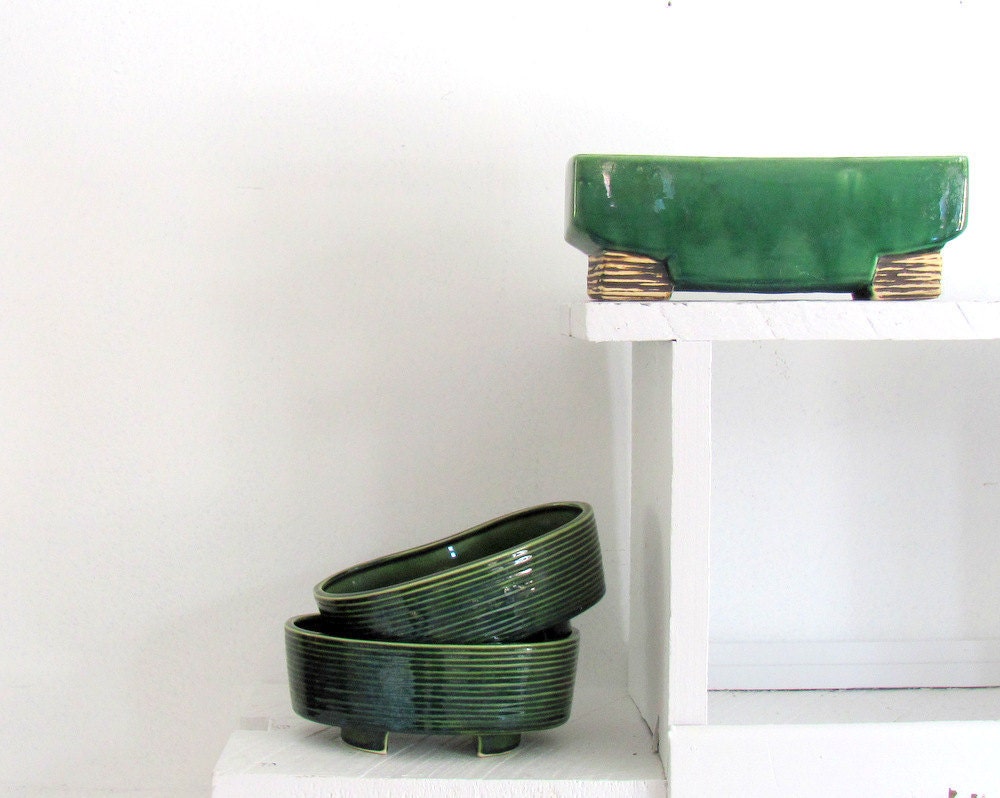 Vintage Planter Trio Japan McCoy Green Retro Beauties Mid Century 50s SALE