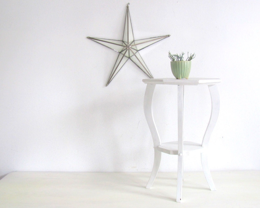Vintage Wood Plant Stand Table White Country Cottage Display Side Table French Country