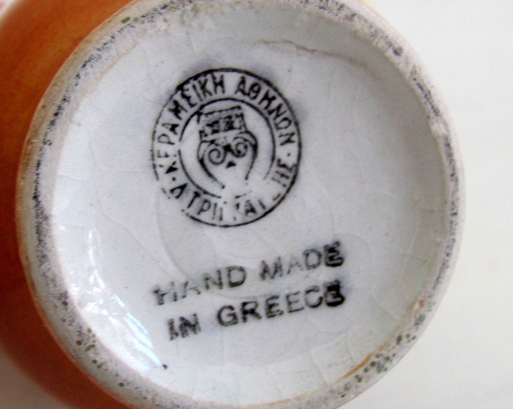 Vintage Vase Hand Painted Greek Ceramic Vase 1930s Home Decor