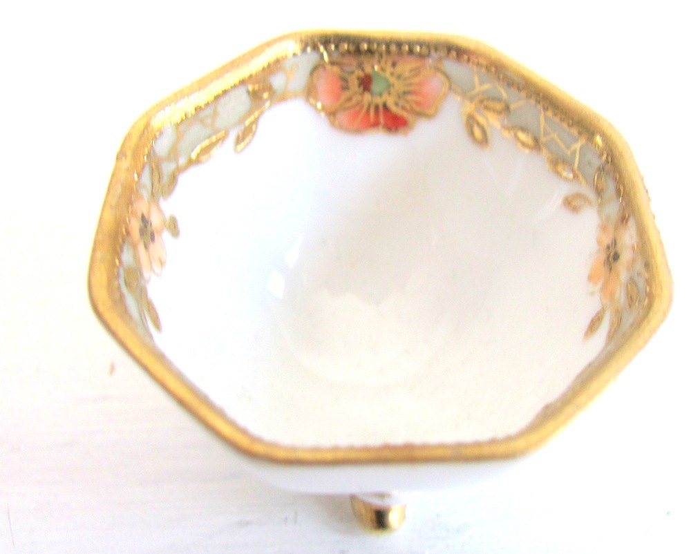 Vintage Porcelain Salt Cellars Tea Bag Caddy White Porcelain Art Nouveau Design