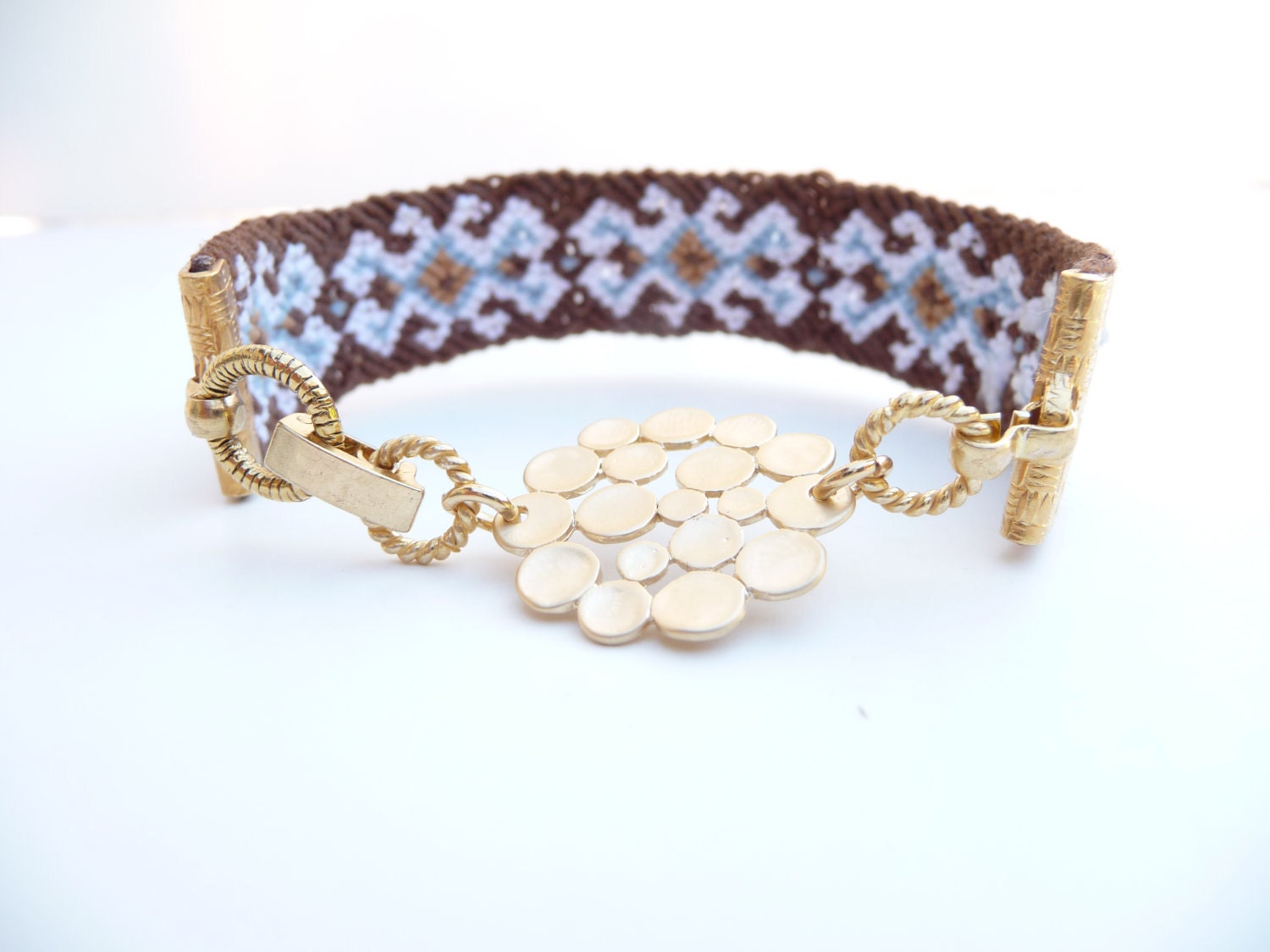 Tribal Friendship Bracelet with Gold Plated Modern Link