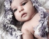 SALE Preemie Newborn EarFlap Hat Baby Beanie - Crochet Grey White Preemie Baby Hat Baby Shower Gift Infant Photo Prop