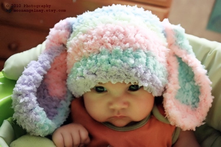 SALE 0 to 3m Newborn Baby Girl Rainbow Bunny Hat Baby Shower Gift - Crochet Bunny Ears Infant Baby Hat Bunny Girl Newborn Hat Baby Beanie