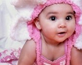 SALE 12 to 24m Baby Flower Bonnet Spring Daisy Flower Hat - Candy Pink Crochet Bonnet Girl Baby Hat Flower Petal Toddler Photo Prop
