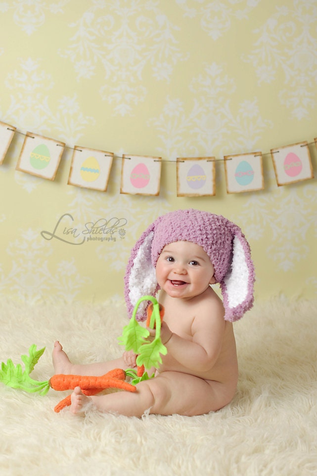 SALE 3 to 6m Baby Bunny Hat Baby Beanie Baby Girl Crochet Baby Hat Baby Bunny Ear Plum White Flopsy Rabbit Hat Infant Photo Prop