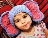 SALE 12 to 24m Baby Elephant Hat Crochet Elephant Ears - Fluffy Baby Hat Lagoon Blue Plum Crochet Elephant Hat Elephant Photo Prop