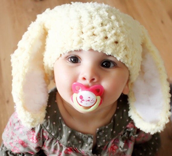 SALE 3 to 6m Baby Bunny Hat Yellow White Baby Hat - Crochet Hat For Baby Bunny Ears Flopsy Rabbit Hat Infant Hat Photo Prop