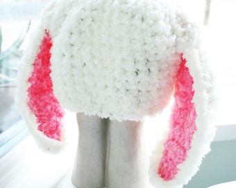SALE 3 to 6m Baby Bunny Hat Baby Beanie Crochet Infant Baby Hat Cream Hot Pink Flopsy Rabbit Hat For Girls Infant Photo Prop