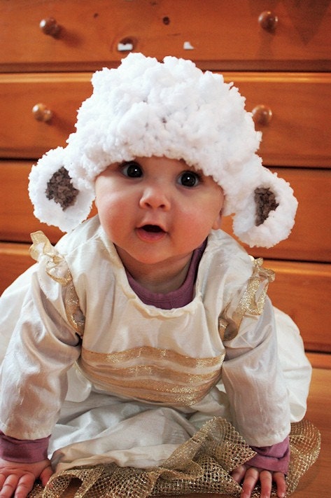 SALE 2T to 4T Spring Lamb Hat Baby Hat Sheep Beanie - Crochet Farm Animal Girl White Brown Fluffy Animal Toddler Hat Photo Prop