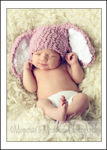 SALE 0 to 3m Newborn Hat Bunny Hat Newborn Baby Hat Girl Baby Hat Newborn Girl Bunny Ears Plum Rabbit Hat Infant Photo Prop Baby Shower Gift