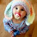 SALE 6 to 12m Baby Bunny Hat Baby Beanie - Crochet Bunny Baby Hat in Rainbow Spray Flopsy Rabbit Hat For Girls Photo Prop