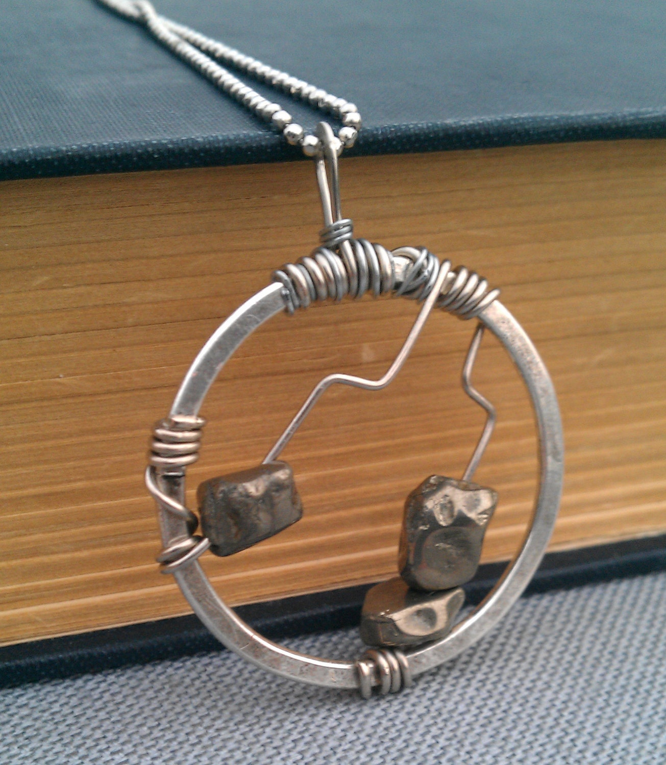 Pyrite Wire Wrapped Silver Pendant - Earthy Raw Natural Pink Elephant Jewelry