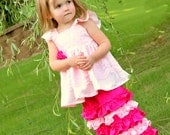Hot Pink Shantung and Lace Ruffle Pants with Flutter Sleeve Boutique Top Sizes Available, 6-12 M, 12-18 M, 18-24 M, 2. 3, 4, 5