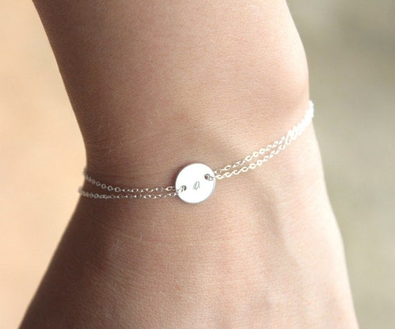 Personalized bracelet, Monogram bracelet - Sterling silver, sister, mothers gift, handstamped disc, silver chain bracelet