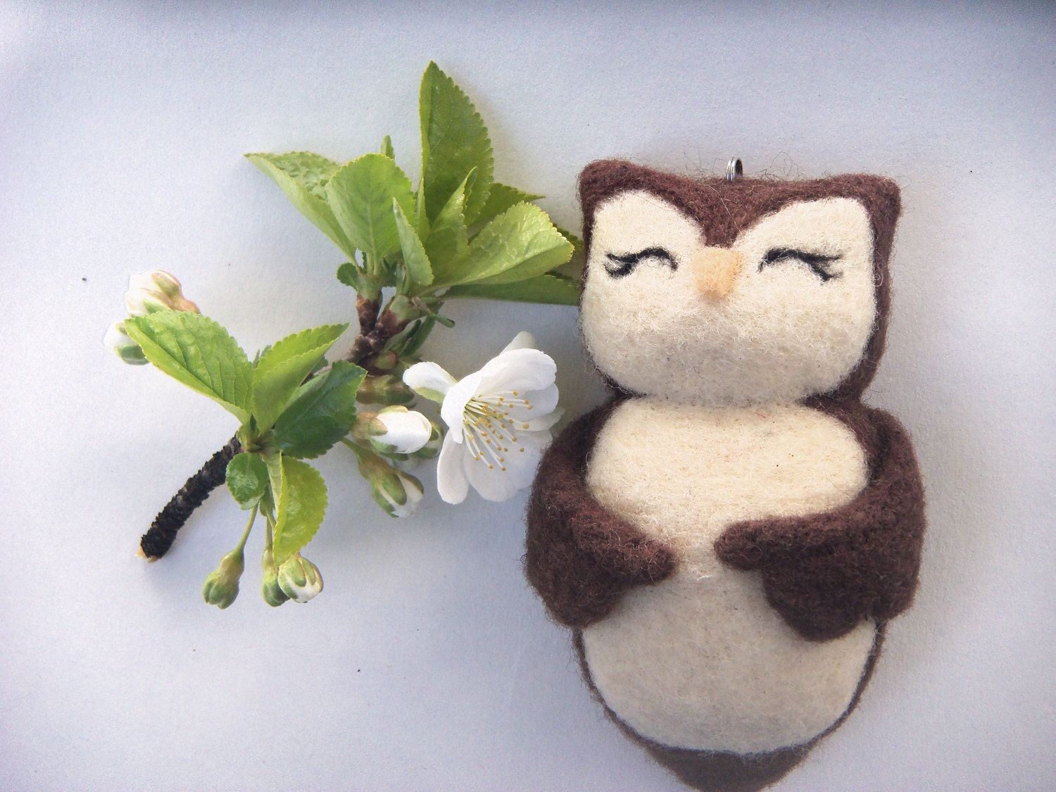 Needle Felted Owl - Happy Little Owl Ornament - Wool Pet Owl