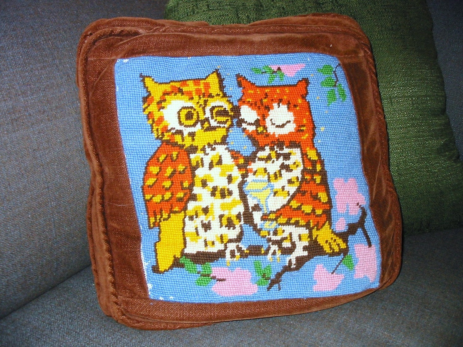 Vintage Owl Needlepoint Pillow