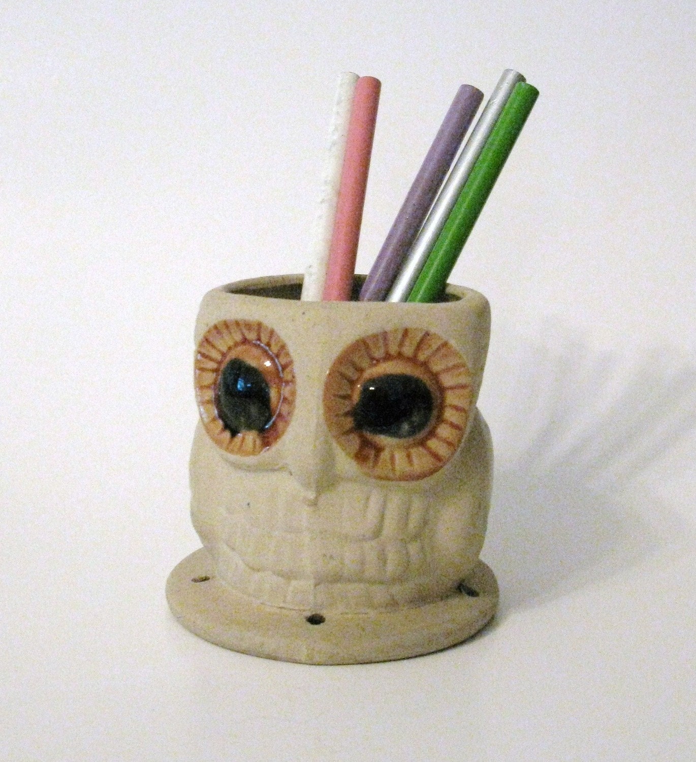 Vintage Pottery Owl Pen Holder
