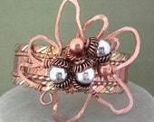 Cuff Bracelet Copper Wire Wrapped Flower - ChickenLittleJewelry