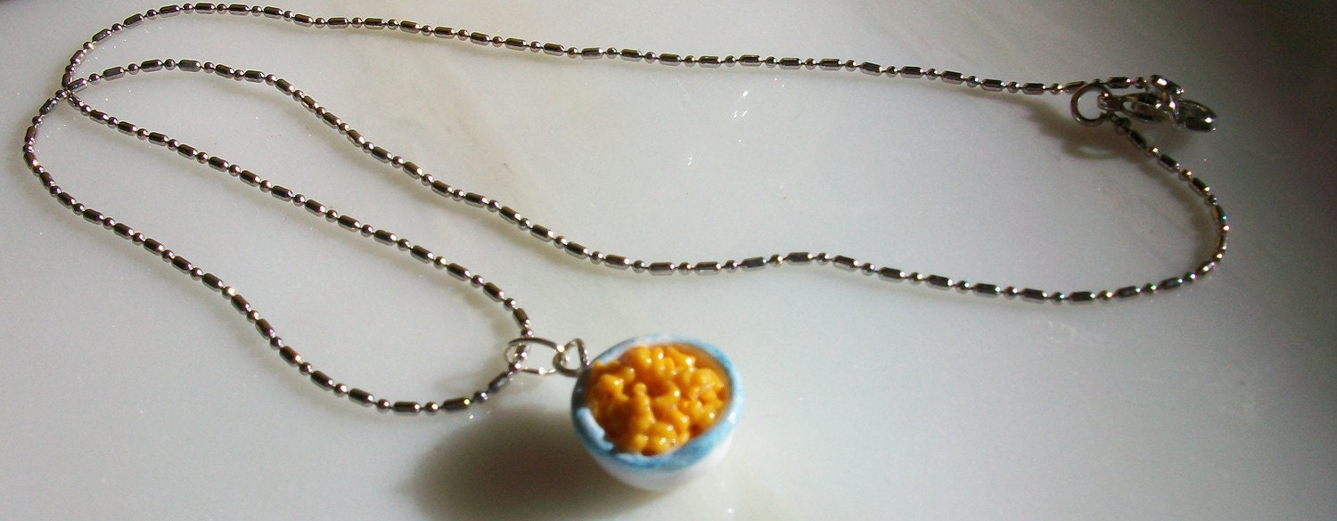 Macaroni and Cheese Necklace- Tiny Food Handmade Jewelry