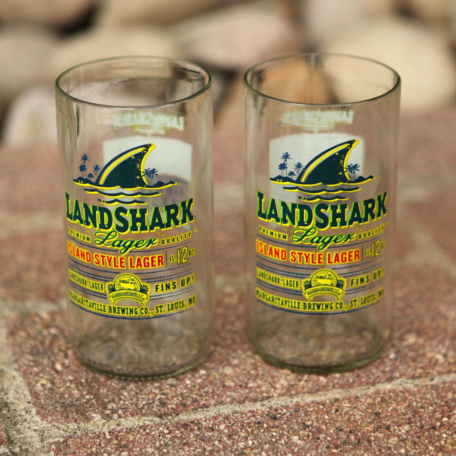 Margaritaville Landshark Lager Novelty Juice Glasses made from recycled bottles