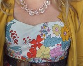 Chunky crystals necklace tan ribbon