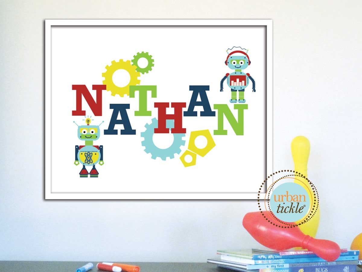 Personalized Name for Child's room or Nursery - Robots11X14 Inches, Play Room decor, Birthday gift, baby shower gift idea