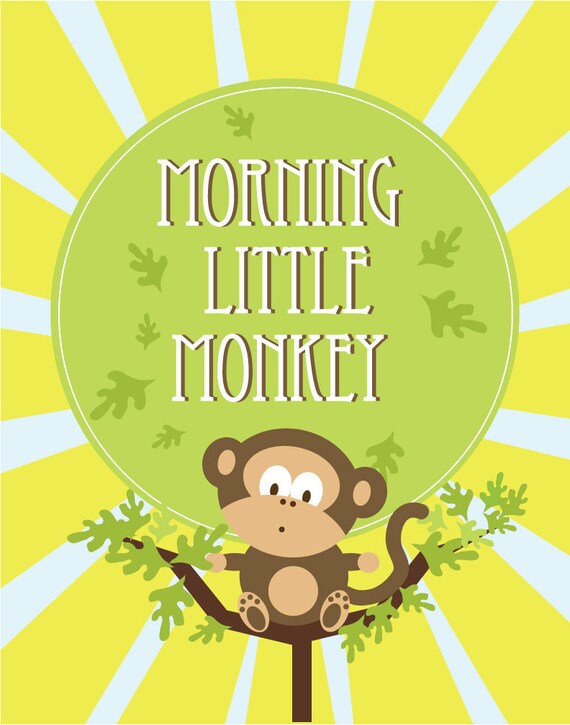 Nursery Wall Prints -Set of 2 - Morning and Sweet Dreams Little Monkey 8.5x11Inches. Nursery Decor, baby Gift
