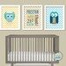 Art for Nursery, Birth Announcement print Set- Owls and Chevron - 8.5X11 Inches, Nursery Art. Gift for Baby, Birthday Gift